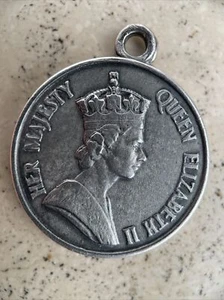 Queen Elizabeth II Coronation Silver Medal Charm Crown 1953 Turner Simpson .75" - Picture 1 of 4