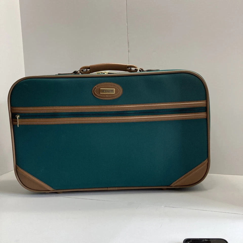 Maleta de viaje Jaguar vintage de nailon verde y cuero marrón, llevar 22X12 Foto 1 de 4