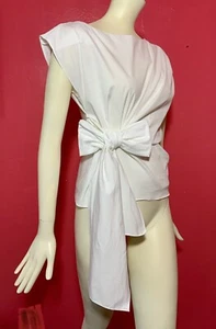 Zara Women’s Sleeveless White Blouse Top Side Tie Career Cocktails M6 - Picture 1 of 10