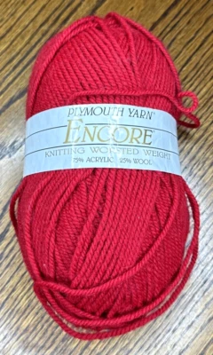 1x New Skein Plymouth Yarn ~ ENCORE Knitting Worsted Weight~ #9601 Red  L#37875 - Image 1 of 4