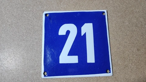 Vintage Enamel Sign Number 21 Blue House Door Street Plate Metal Porcelain Tin Cover