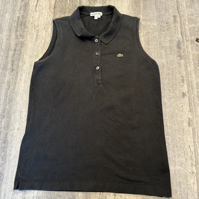Polo Lacoste Mujer 42 Negro Sin Mangas Algodón Tenis Golf Cuello Activo Foto 1 de 4