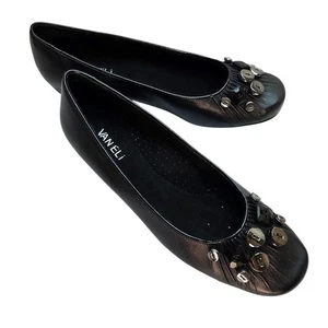 Vaneli schwarze Leder-Ballerinas niedriger Keilabsatz 8,5 M neu mit Etikett verziert bequeme Schuhe - Bild 1 von 8