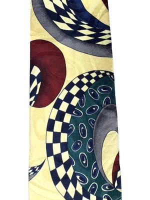 CORBATA DE SEDA ART DECO VINTAGE CEZANI AMARILLO VERDE ROJO NEGRO BLANCO XL LARGA 63" Foto 1 de 3