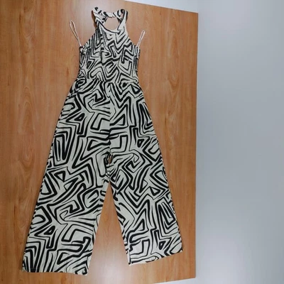 Mono Jessica Simpson Pierna Ancha Negro Tostado Estampado Tribal Corpiño Calado Talla L Foto 1 de 4