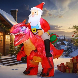 5 FT Long Christmas Inflatables Outdoor Decorations, Blow Up Santa Claus Ridi... - Picture 1 of 6