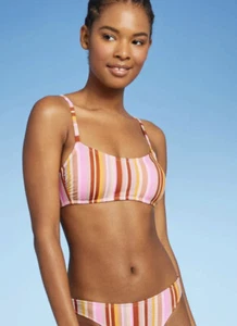 Xhilaration Women’s XL 12-14 Bikini Top Stripe Pink Scoop Neck Bralette New - Picture 1 of 10