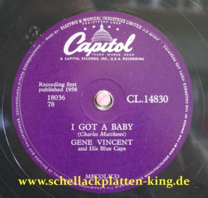 Gene Vincent 78 RPM /  I Got A Baby & Walkin` Home From School  (11-0321) - Picture 1 of 3