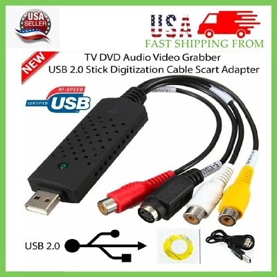 FIXURCELL USB 2.0 Capture Card Convert VHS LP Tape to Digital DVD RCA S-Video Convertor