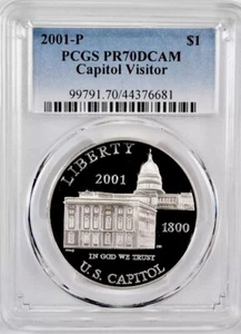 2001 CAPITOL VISITOR CENTER Silver Dollar PCGS PR70💥FLAWLESS QUALITY💥 - Picture 1 of 4