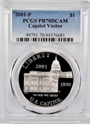 2001 CAPITOL VISITOR CENTER Silver Dollar PCGS PR70💥FLAWLESS QUALITY💥 - Image 1 of 4