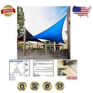 Customizable 18' Blue Triangle Shade Sail with Stainless D-Rings for Easy Setup - Picture 1 of 11