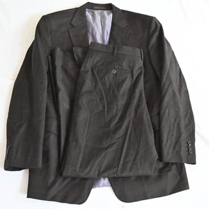 Oliver & James 44R 34x32 Brown Windowpane 100% Wool Mens Jacket Pants Suit - Picture 1 of 12