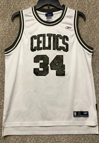 Reebok Sewn Paul Pierce #34 Boston Celtics Home NBA Camo Jersey Youth Size XL Cover