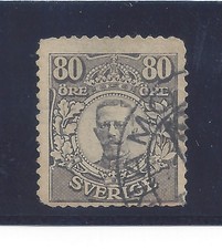 Sweden 1918, King Gustav black 80 ore. Scott #92, Initials On Back. 