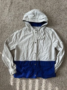 J.CREW Women’s Canvas Hooded Jacket White / Royal Blue Large 100% Cotton - Picture 1 of 8