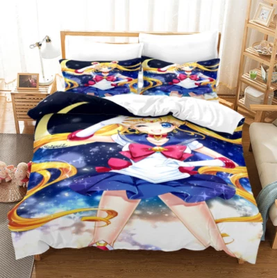Neu Mädchen 3D Sailor Moon Bettbezug Kinder Bettwäsche Set Kissenbezüge Geschenk - Bild 1 von 4