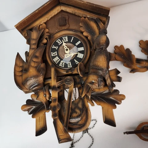Vintage Cuckoo Clock Theme Deer Head Crest Rabbit Bird Guns Made In Germany Cover