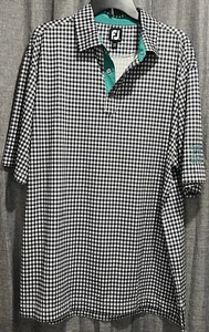Footjoy Mens XL Black Gingham Short Sleeve Shirt Dearborn Country Club Logo Turq - Picture 1 of 13