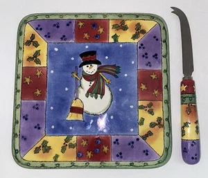 The Sweet Shoppe Christmas By Sango Cheese Tray & Knife Sue Zipkin Snowman EUC - Picture 1 of 6