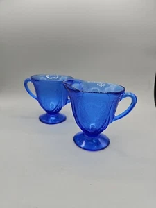 Hazel Atlas *ROYAL LACE COBALT BLUE* 4" FOOTED CREAMER & OPEN SUGAR * - Picture 1 of 6
