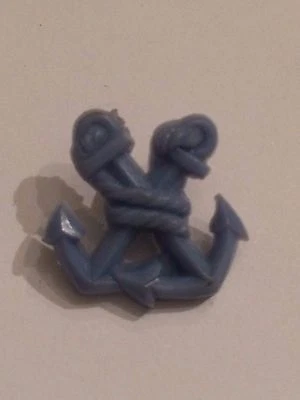 Vintage plastic button realistic goofy blue 2 anchors rope Navy patriotic - Image 1 of 4