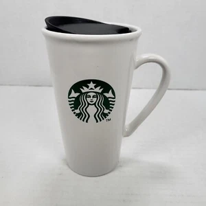 Starbucks White Mermaid Siren 16oz. Ceramic Travel Coffee Mug 2012 handle lid - Imagen 1 de 9