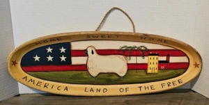 Primitive Rustic Americana Home Sweet Home America Land of the Free Wall Plague - Picture 1 of 4