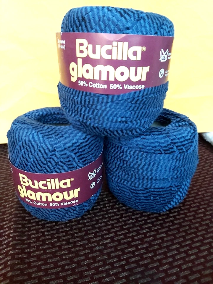 3 Bucilla Glamour Yarn Color 0018 Blue 50% Cotton 50% Viscose 93 Yards Ea 1 Open - Image 1 of 4