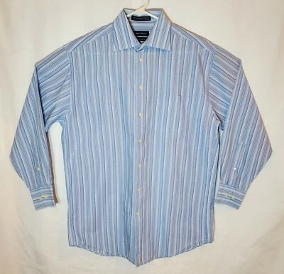 Camisa de vestir NAUTICA para hombre manga larga con botones azul a rayas talla M (15,5) 32/33 Foto 1 de 4