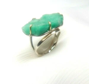 Colombian Emerald Raw Crystal Ring 13.17 Cts 18K-Silver 950 F. Size 7.25 Muzo M - Picture 1 of 12