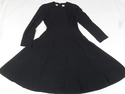 ВИНТАЖ 1980-х Liz Claiborne черный длинным рукавом Midi платье миниатюрный размер 8 J977 - Изображение 1 из 4