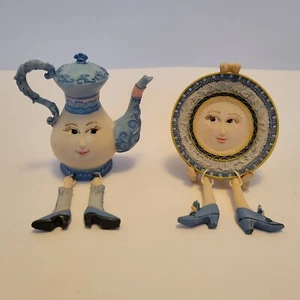 Collections Etc Tea Party Anthropomorphic Resin Shelf Sitters Teapot and Plate - Picture 1 of 9
