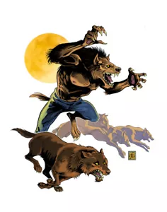 "BAD MOON RISING"" Impresión artística de FRANK CIROCCO (2017) Hombre lobo MONSTRUOS - Imagen 1 de 1