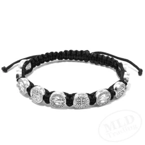 Venta al por mayor Lote 12 Pulseras Medalla San Benito Ajustables Cordón Negro 7" - Imagen 1 de 8