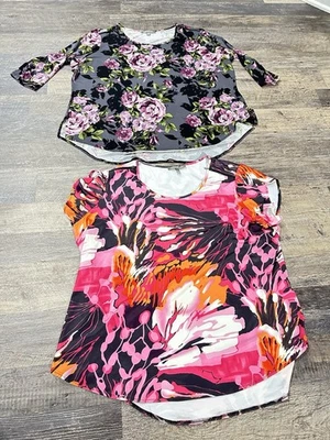 LOTE de 2 - KATE & MALLORY - Camisa Top Floral Negra y Rosa para Mujer - TALLA 3X - NUEVA Foto 1 de 4