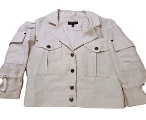 Tricot Chic VTG Y2K 90s Italy White Linen Cotton Cropped Blazer EU 42 US 6 - Picture 1 of 11