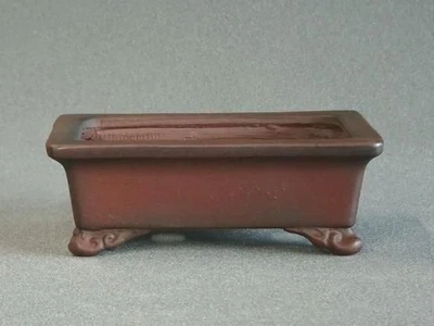Japanese Bonsai Pot Tokoname BIGEI 4.7"(11.9cm) Brown Unglazed Rectangle G285 - Image 1 of 4