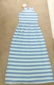Gymboree GIRL SIZE 10 LONG TANK DRESS DECORATIVE NECK LINE BLUE WHITE GREEN NWT - Picture 1 of 4
