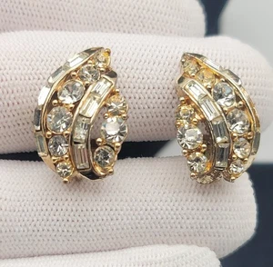 Vintage Rhinestone Gold Toned Clip On Earrings (Missing Stones) - Picture 1 of 12