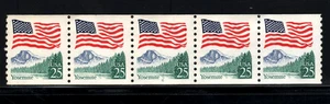 Briefmarke USA 25¢ Flagge/Yosemite Park - Platte #5 Coil Strip of 5 MNH stamp SC#2280 - Bild 1 von 2