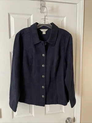 Christopher & Banks Womens Pretty Blue Design Button Jacket Size PL gorgeous - Image 1 of 3