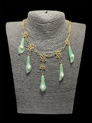 Collana in giada e perle naturali realizzate in argento - Immagine 1 di 4