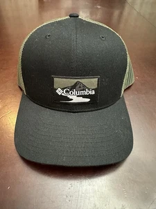 Columbia Men's Fitted Mesh Back Hat Black Olive Green Adjustable Snap Mountain - Picture 1 of 3