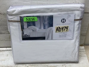 Hotel Collection Italian Percale 100% Cotton Full Flat Sheet White/Gold New - Picture 1 of 5