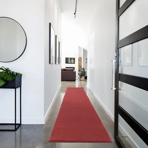 Brick Red Indoor Outdoor Area Rug 2X16 Low Pile Pet Friendly Durable Design - Picture 1 of 8