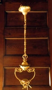 1910-20s Victorian pendant fixture app 39" Long Painted purple green off white - Picture 1 of 10