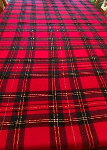 Holiday Plaid Very Soft Acrylic Tablecloth Red & Green with Gold Metallic - Picture 1 of 5
