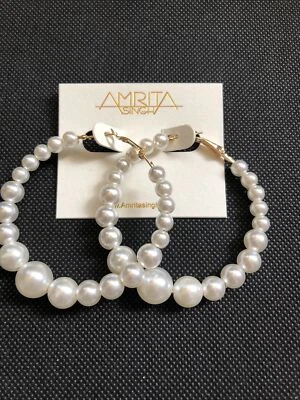 Amrita Singh Gretchen ERC 2016 White Pearl Hoop Earrings NWT - Image 1 of 4