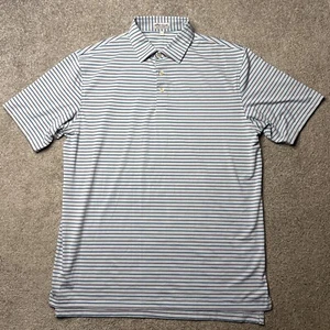 Peter Millar Summer Comfort Polo L Mens Shirt Blue Yellow Striped Golf Golfing - Picture 1 of 8